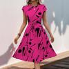 Printed round Neck Lace up Casual Dress Print round Neck Tied Dress