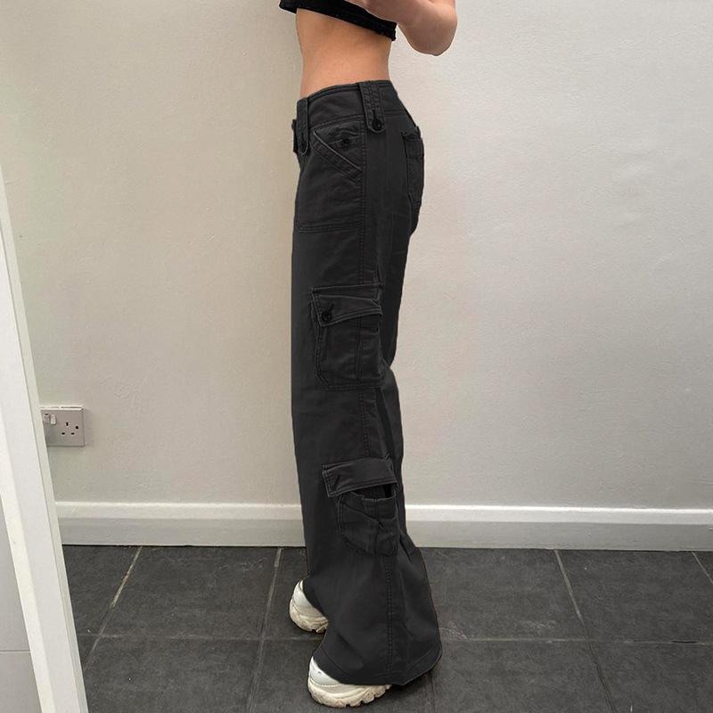 Summer Women's Pant Street Spice Low Waist Double Row Button Tide Artificial Multi-Pocket Denim Casual Pants