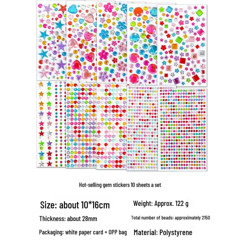 Gem Stickers: Kids' 3D Acrylic Crystal DIY Rhinestone Decorations, Colorful Cross-Border Designs for Girls
