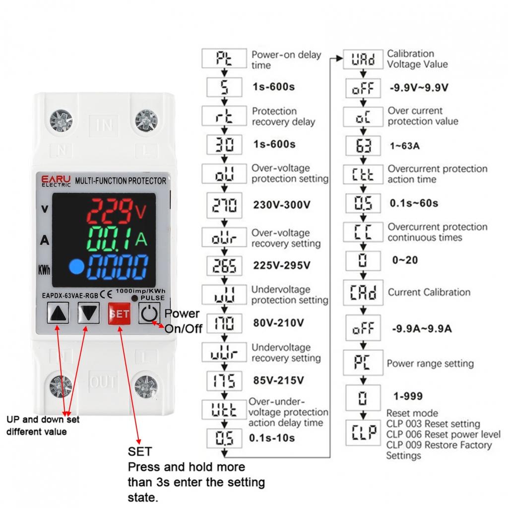 Din Rail Protector Relay Over Voltage Reconnect Time