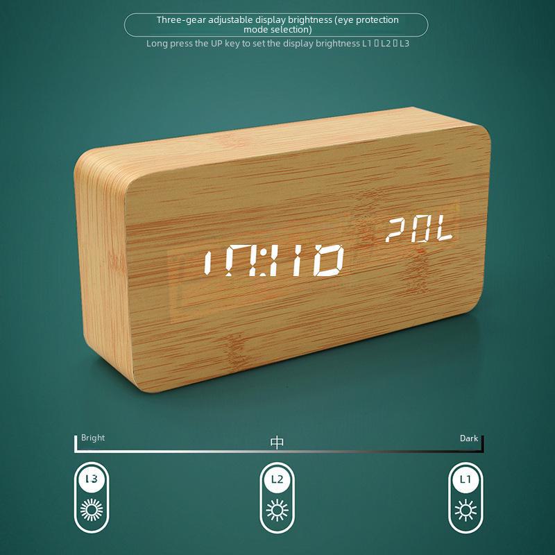 Simple LED Display Wooden Alarm Clock with Voice Control for Students and Children