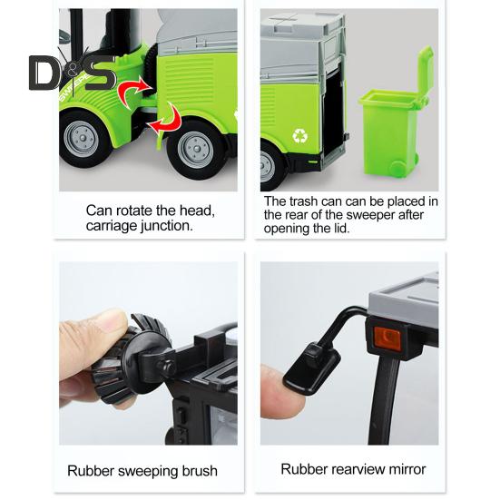 Kinder-Müllwagen-Spielzeug mit Musiklicht, Trägheitsantrieb, realistisches Straßenreinigungsfahrzeugmodell im Maßstab 1/16, pädagogisches Schneeräumwagen-Spielzeug