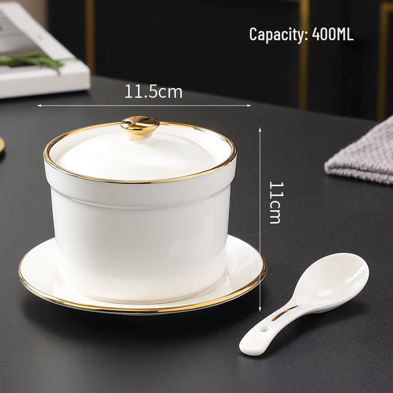 Zhaoran Ceramic Double Boiler Stew Pot with Gold Rim