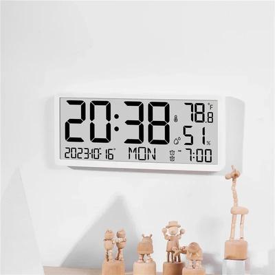 Battery Powered Large Screen LCD Digital Desktop Clock Temperature Humidity Electronic Clock Date Week Time Mute Wall Clock