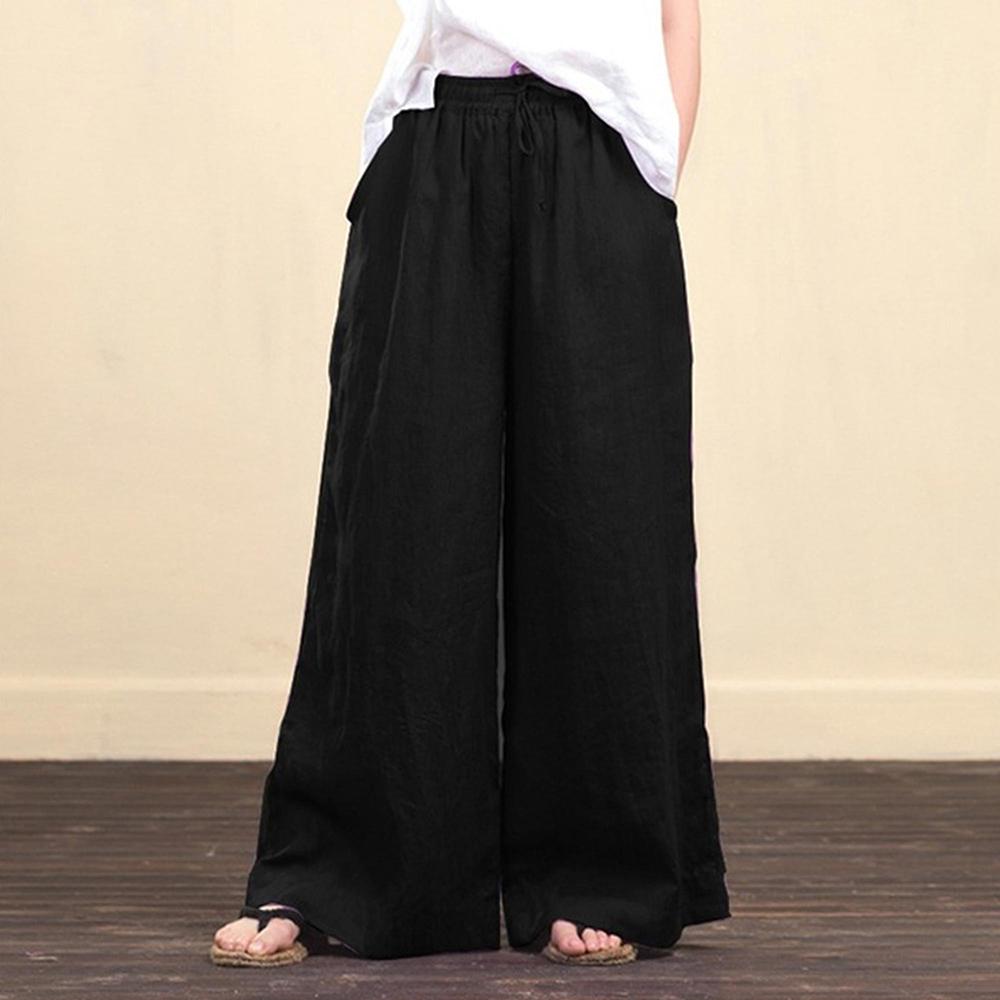 Summer Women's Cotton Linen Baggy Flared Pants Ladies Wide Leg Loose Trousers Clothing Plus Size