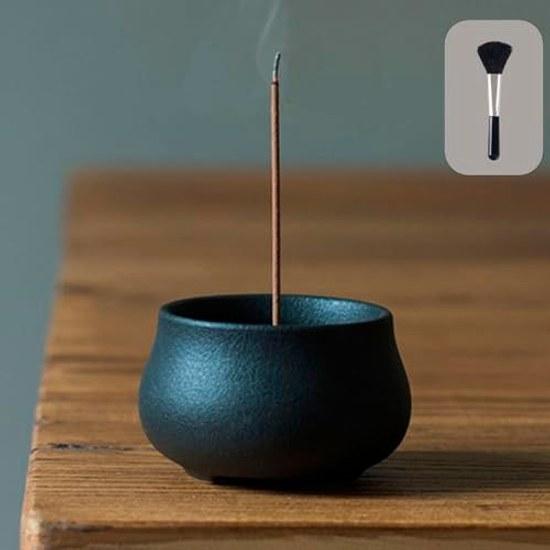 Nannlia incense holder burner stylish mini altar ceramic stick stand simple (black)