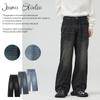 JIAMU Tricolor Baggy Straight-Leg Washed Elastic-Waist Jeans for Men & Women