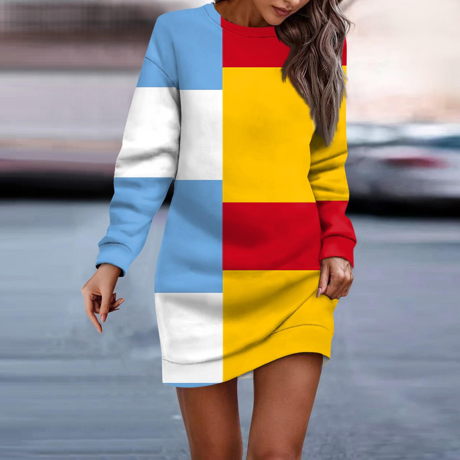 

Женское платье-свитер с круглым вырезом и полосатым рисунком, длинными рукавами и бедрами XL