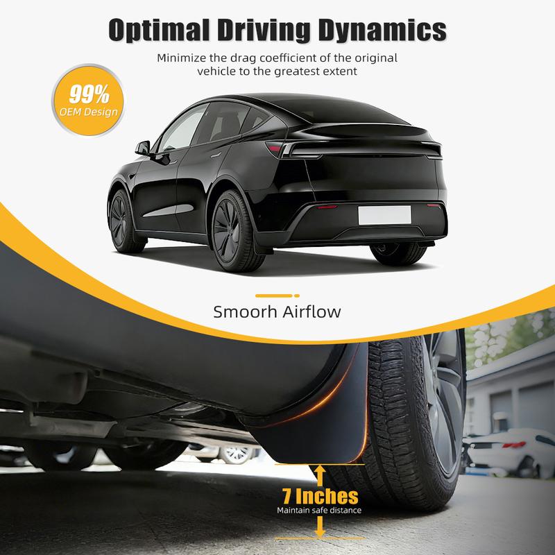 1Set Car Mudguard Fender Flares Wheel Protector For Tesla Model Y 2025 2026 Front&Rear Splash Guard Glossy Black
