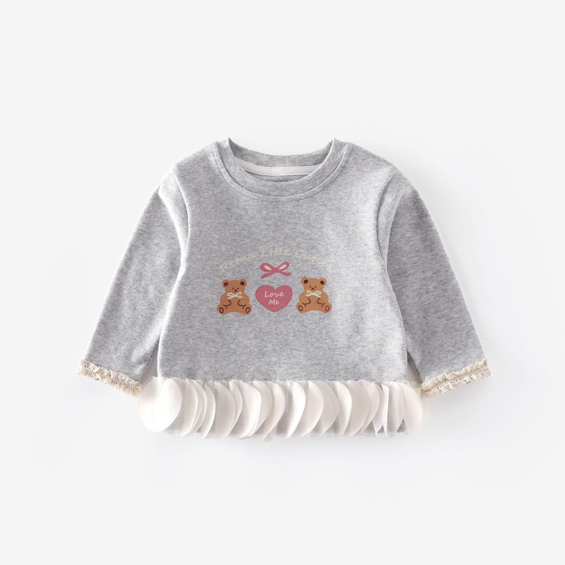 

Trendy Autumn 2025 Girls Bear Print Lace T-Shirt - Cute & Stylish 90 cm світло-сірий колір