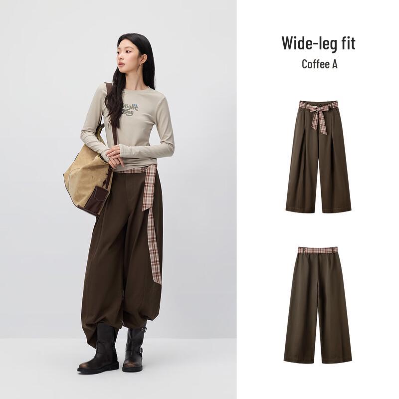 Semir Women's Loose Pleated Wide-Leg Long Pants with Belt