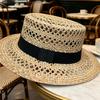 French Retro Salty Grass Small Flat Top Straw Hat Women's Spring Summer Seaside Vacation Hollow Top Hat Old Money Wind Hole Hat