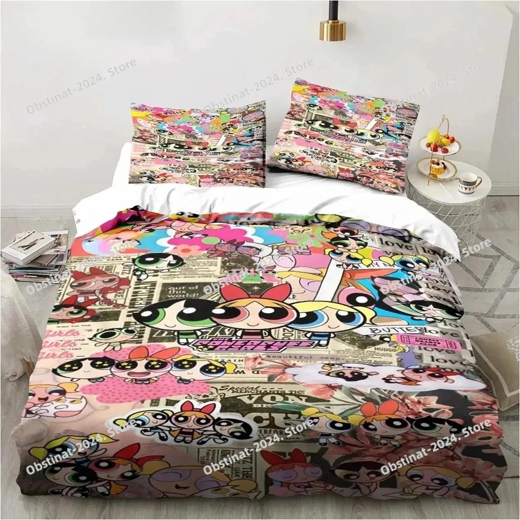 Down Duvet Cover Cartoon T-The Powerpuff Girls Bedding Sets - Anime Cosplay Cute Queen King Size Double Bed Full Size Gifts