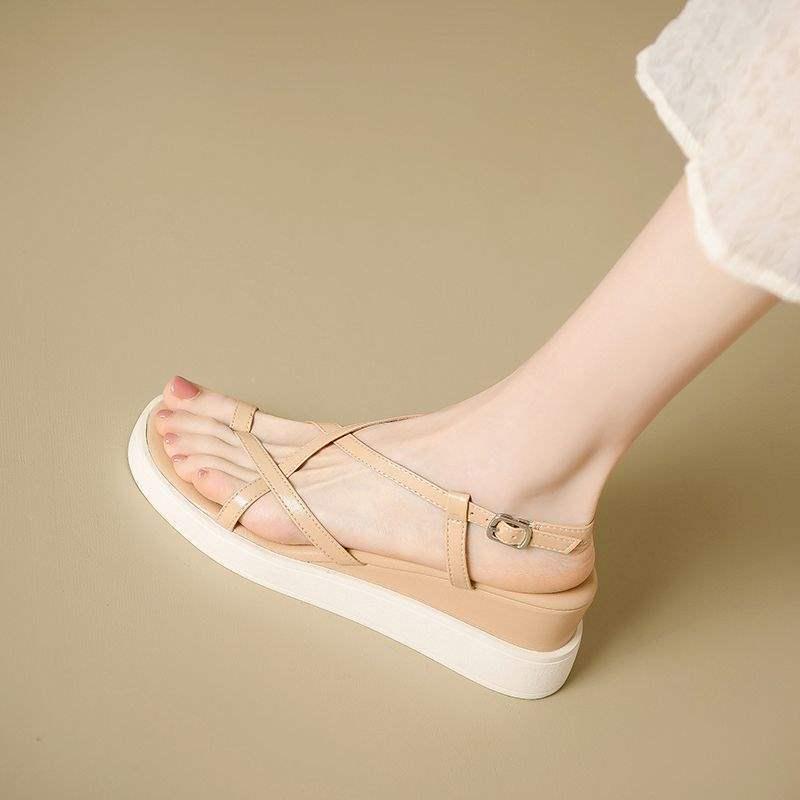 

Женские летние римские босоножки на толстой подошве на платформе и танкетке с перекрестными ремешками, 2025 36 Standard абрикосовый