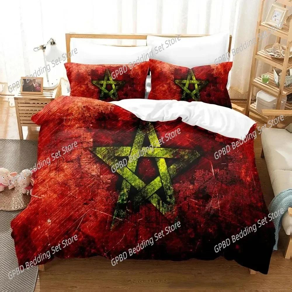 3D Print Morocco Flag Bedding Set For Bedroom Soft Modern Bedspreads Comefortable Kids Duvet Cover Quilt Cover And Pillowcase