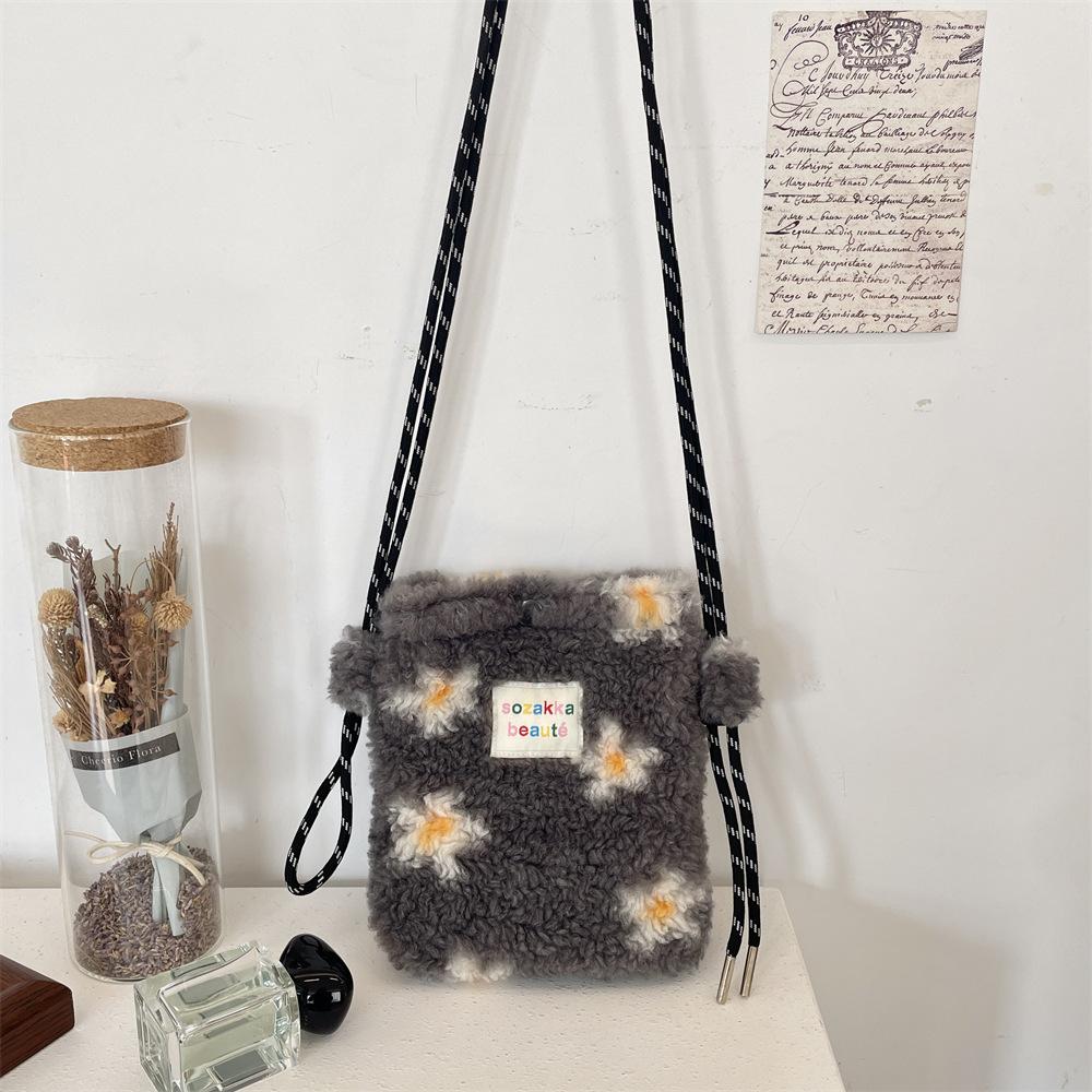 Soft Messenger Bag Plush Flower Commuter Leisure Bag Shopping Underarm Mobile Phone Bag Shoulder Bag