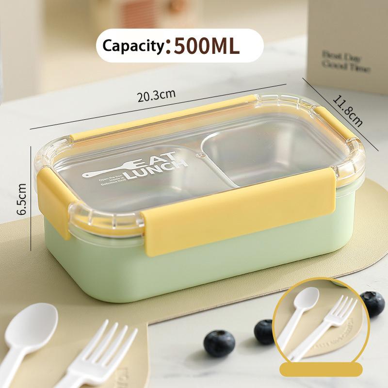 JUSTINLAU Portable Lunch Box Stainless Steel Bento Box Microwave Available Heating Student Staff Food Container with Fork Spoon