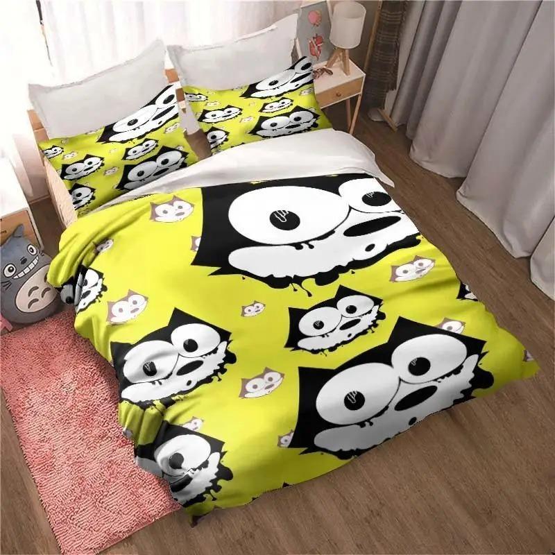 Copripiumino e Federa Gatto F-Felix Stampati 3D, Set Biancheria da Letto Morbido Matrimoniale/Queen, Decorazione Camera da Letto, Regalo per Bambini e Bambine