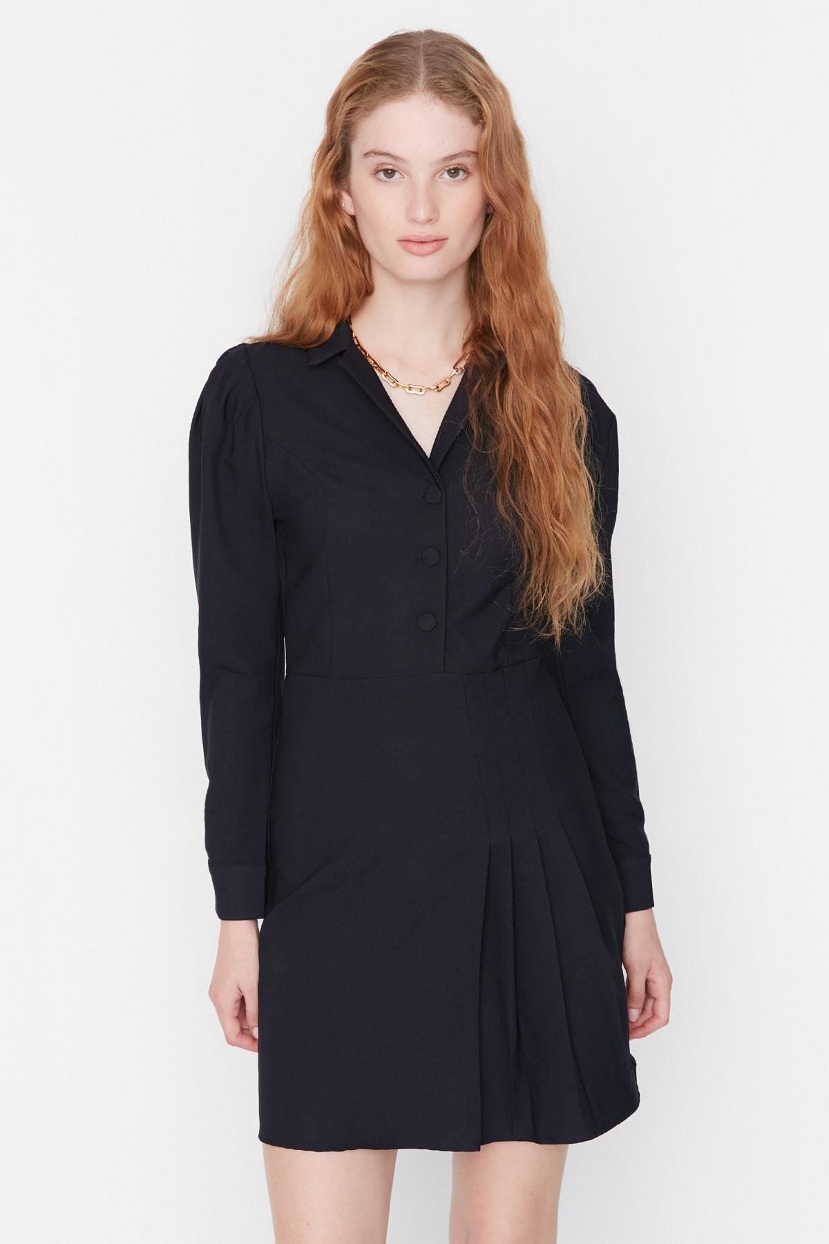 

Темно-синее тканое платье со складками TWOAW23EL00550..