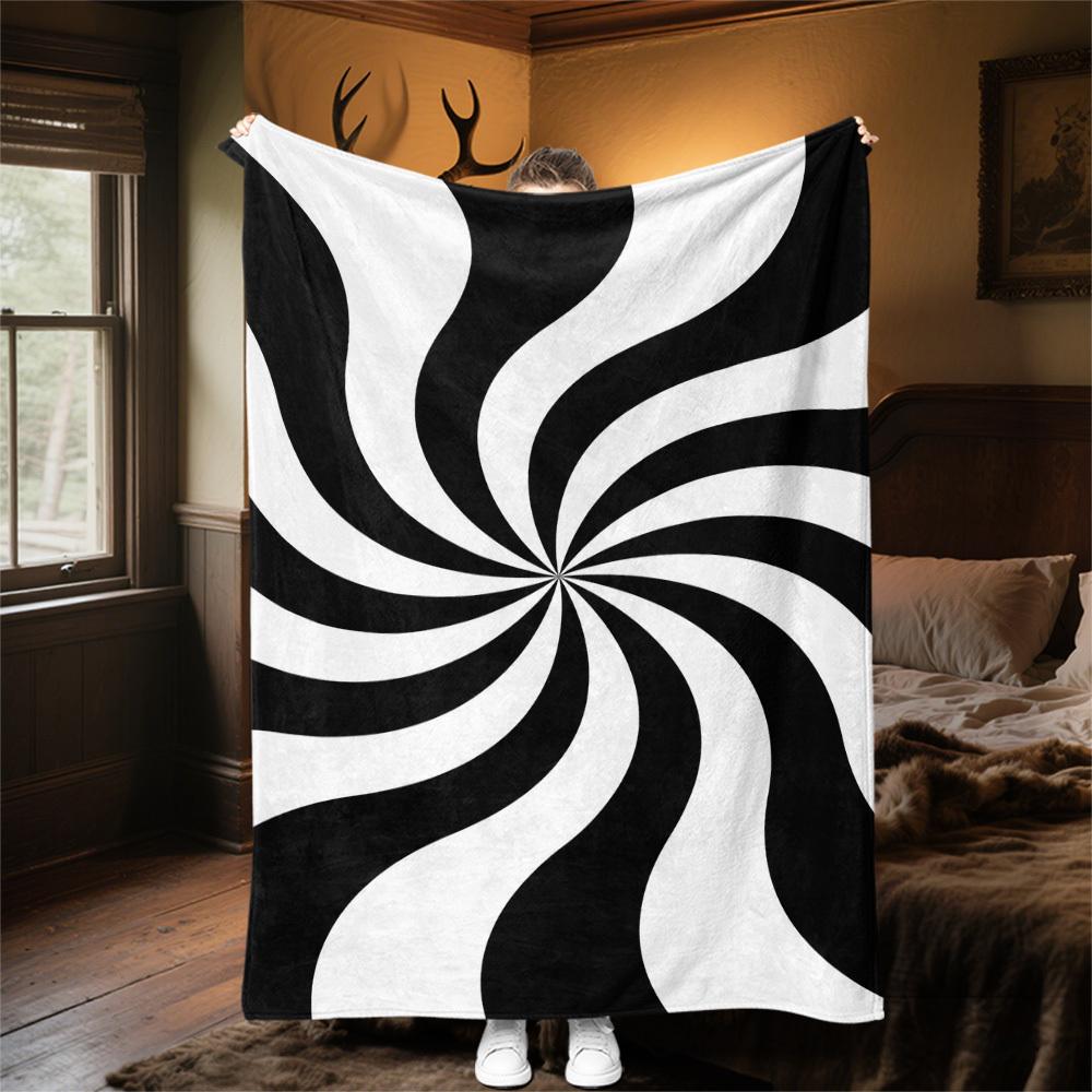1PC Black WhiteOutdoor Flannel Blanket - Soft Plush Decor for Picnics, camping, Bedroom, Playroom, Office, or Lunch Break 1290A
