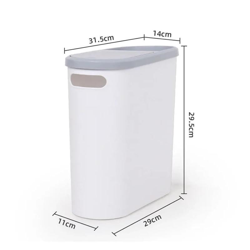 Slim Plastic Trash Bin with Lid,Easy Press-Top,Space Saving Design, Suitable for Bathroom Kitchen Living Room,Simple Solid Color