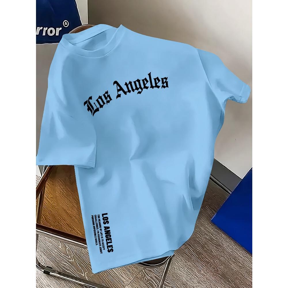 Herren Sommer Los Angeles Mode Buchstaben Druck Locker Lässig Bequem Baumwolle Rundhals Kurzarm T-Shirt Top
