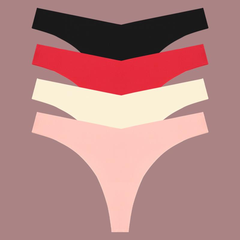 

4 шт. нижнее белье из ледяного шелка, женские бесшовные стринги, сексуальные, с низкой талией, с V-образным вырезом, женские дышащие однотонные трусики, спортивные трусы M&4pcs