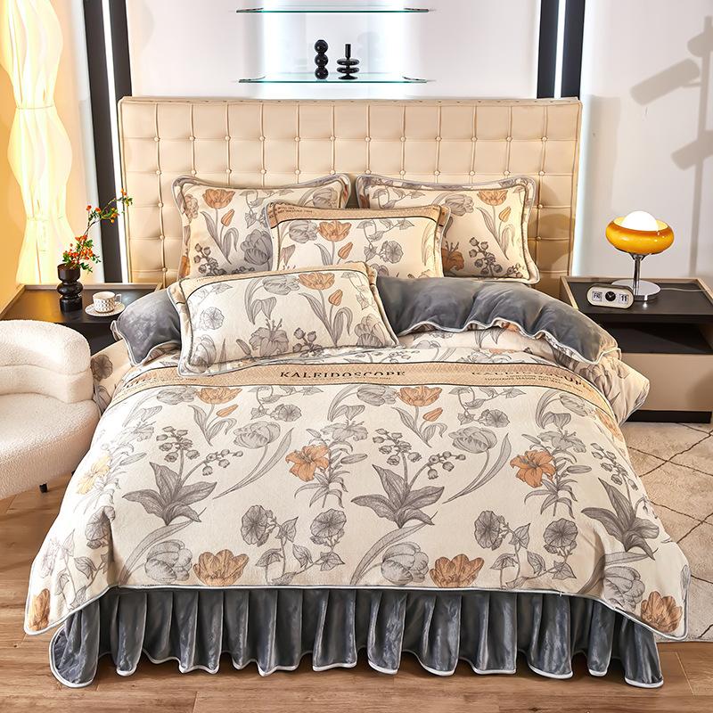 Light Luxury Thickened Milk Fleece Four-Piece Warm Double-Sided Fleece Quilt Cover Baby Fleece Anti-Static Coral Fleece Kit