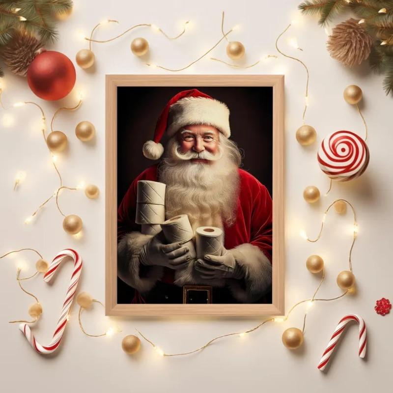 

Funny Santa Bathroom Print Frameless Canvas Wall Art Poster | Toilet Humor Art for Christmas | Funny Holiday Poster for Bathroom 21X30CMNo Framed