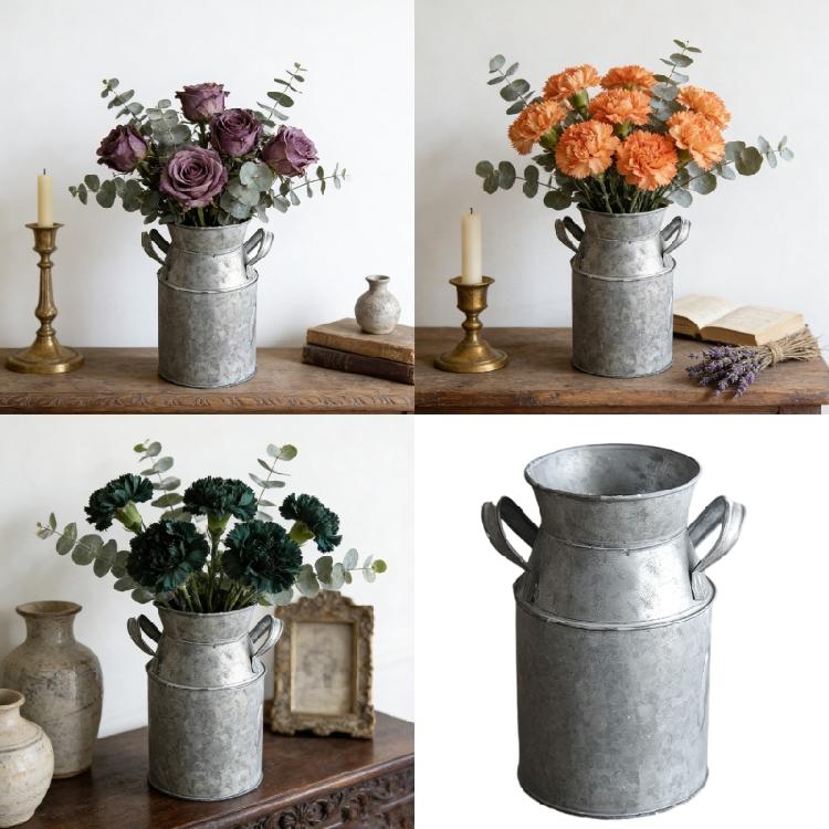 Retro Decorative Pitcher Vases Rustics Farmhouse Vases for Flowers Retro Metal Milk Jugs for Home,Bathroom Kitchen