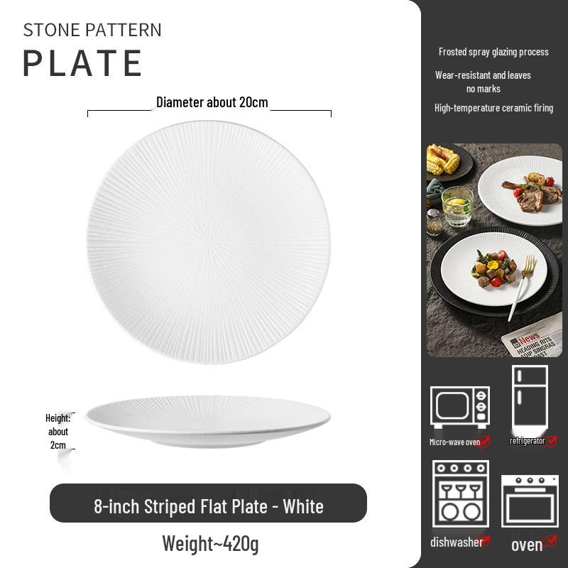 Rock Pattern Ceramic Plate – Stylish Western Dish for Steak and Pasta