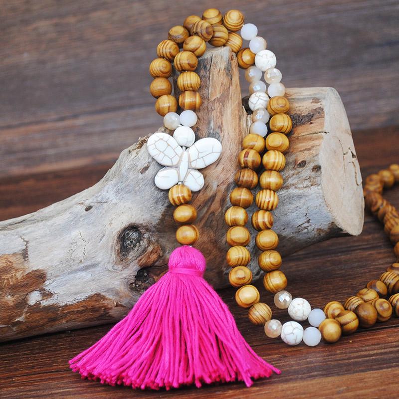 Bohemian Accessories Tassel Sweater Chain Necklace Women's String Wood Bead Long Necklace Jewelry