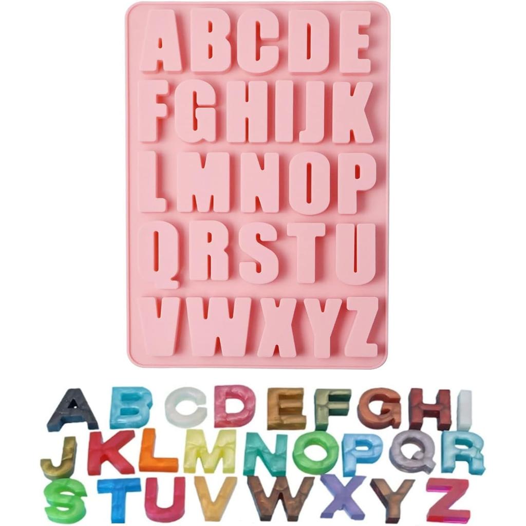 26 Cavity Alphabet Silicone Mold Deep Letter Shape Easy Release & Clean for Cake, Biscuit, Ice Cube, Chocolate, Resin, Concrete Pink