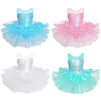 Ballet Dance Tutu Dress Kids Girls Sequins Dance Leotard Sleeveless Gymnastics Figure Skating Dancewear