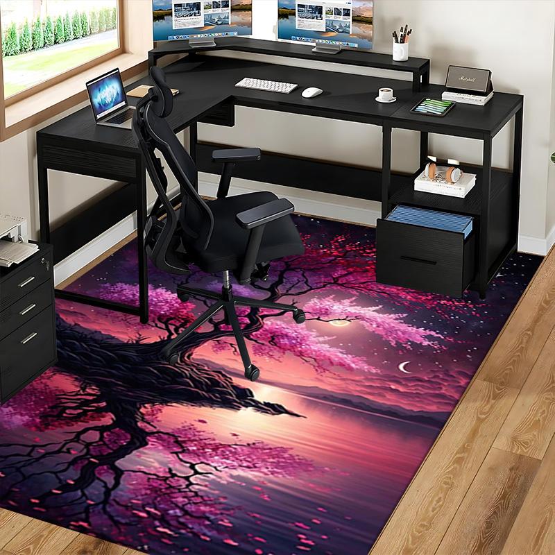 1pc Anime Cherry Blossom Tree Chair Mat - Fantasy Office Rug with Moon and Stars, Suitable for Home Decor, Game Room, Seasonal Gift.A097