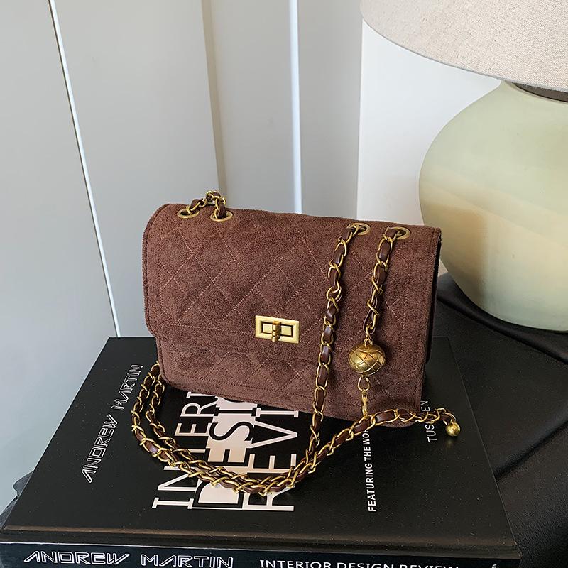 Suede Bag Women's 2025 New High-end Retro Diamond Chain Single Shoulder Underarm Bag Crossbody Small Square Bag