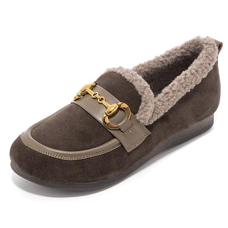 Chaussures en cuir peluche pour femmes hiver peluche chaude chaussures simples cuir mat chaussures en coton grande taille