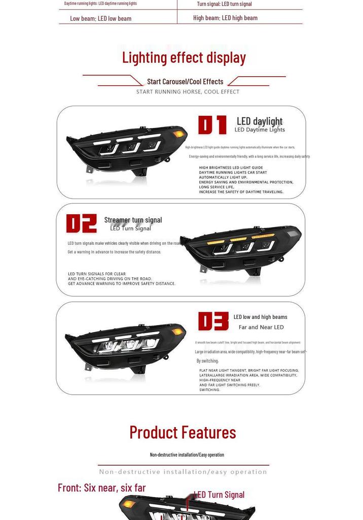LED Headlight Assembly with Flowing Turn Signals for 13-16 Ford Mondeo, Mustang-Style