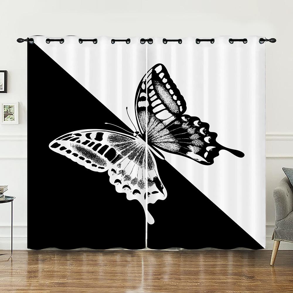 Curtain Butterfly Animal Illustration 3D Digital Printing Blackout Curtain Punching