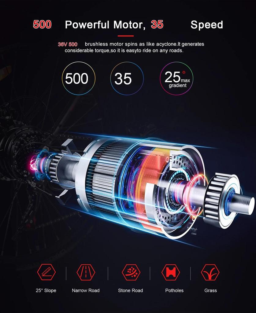 Ebike SY26-II Bicycle for Men Road Bike 26*1.95 Inch Tire Bicycle Mountain 26 Inch Cycle 21 Speed 500w 36v 13Ah Electric Bicycle Ebike