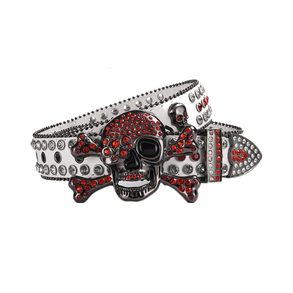 Adult Sequins Belt for Disco Party Waist Belt Rhinestones Skull Buckle Thin Waist Belt Street Cultures Enthusiasts Belt
