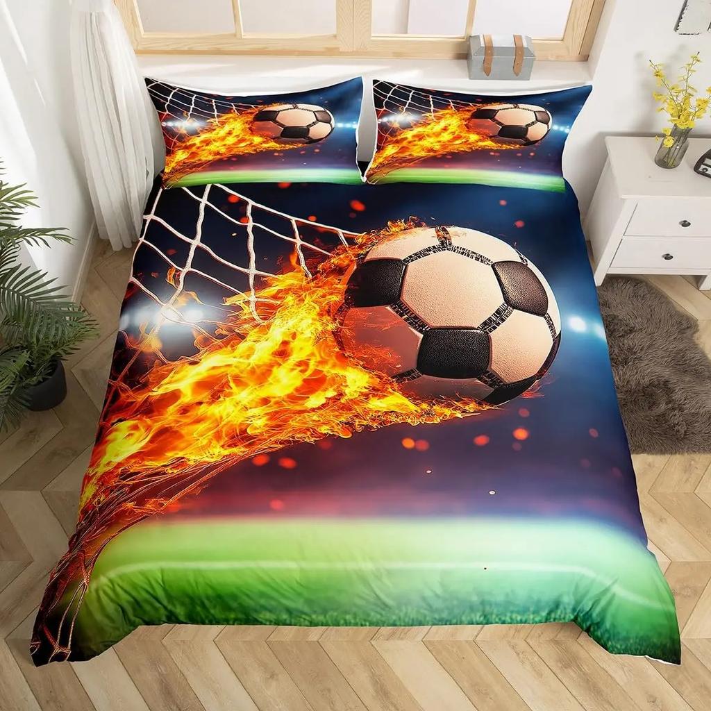 Soccer Comforter Cover For Boys Girls Vintage Football Duvet Cover Twin Black Football Field Bedding Sets Sports Theme Bed Set
