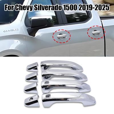 Chrome Car Door Handle Cover Trim with 2 Auto Sensor Holes For Chevy Silverado 1500      2024 CarAccessories