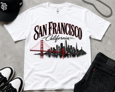 San Francisco Skyline T-Shirt, Golden Gate Bridge California Streetwear