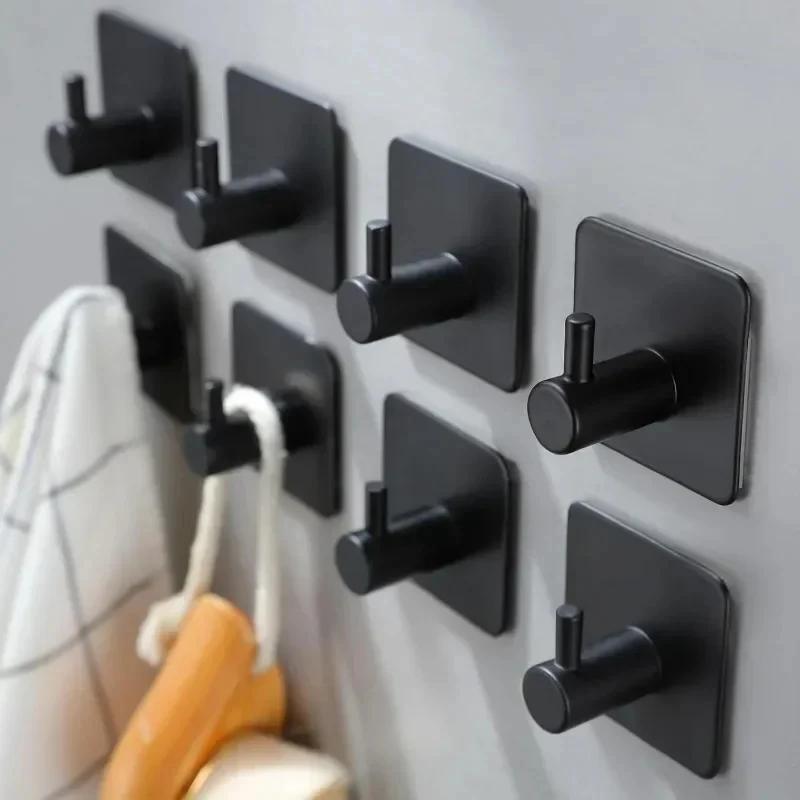 Stainless Steel Adhesive Hook Waterproof Self Adhesive Wall Hook Heavy Duty Towel Holder Home Kitchen Bathroom Organizer Hooks