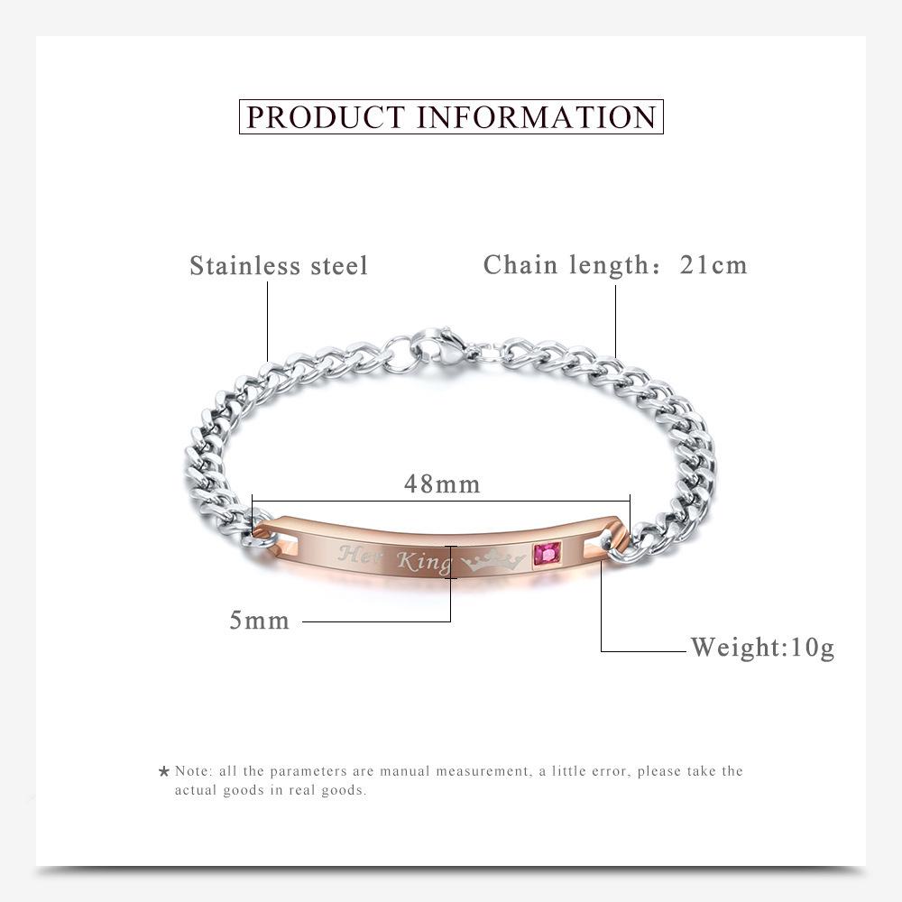 His Queen, Her King Stainless Steel Couple Bracelet with Diamond Inlay