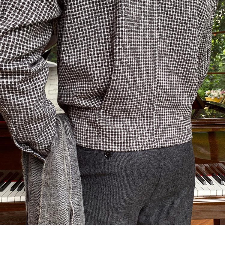 Men's Retro Houndstooth Zipper Jacket - Autumn/Winter Casual Waist-Cinching Lapel Design