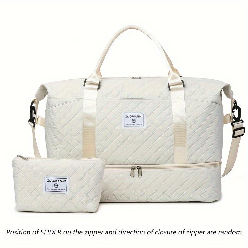 

2pcs Large Capacity Travel Carry-On Bag + Cosmetic Bag, Gym Bag with Shoe Compartment, Trolley Case, Weekend Overnight Tote білий