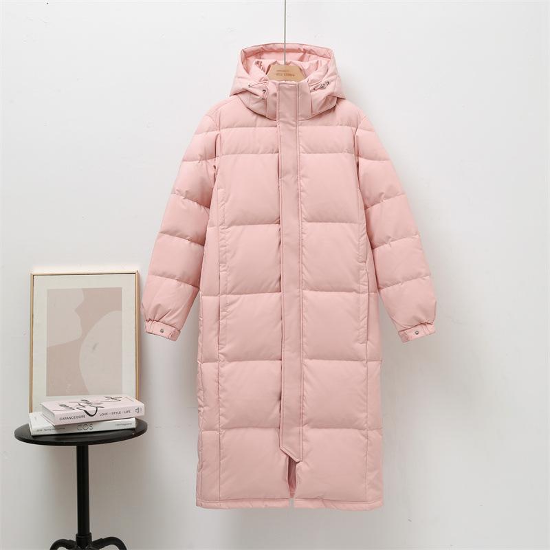 Down jacket men's and women's super long over-knee thickened winter new couple loose Chinese play white duck down jacket
