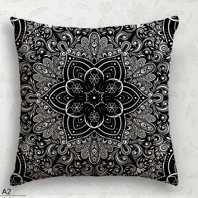 Black and White Mandala Pillowcase ,Sofa Bedroom Cushion Cover, Single-sided Printing, Without Pillow Core